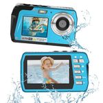 Underwater Camera, Full HD 4K&48MP Compact Floatable Camera, 10FT Waterproof Camera for Snorkeling, Surfing, Rafting, Dual-Screen for Selfie/16X Digital Zoom/Fill Light/Support 128GB Card(Blue)