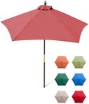 Formosa Covers 7 ft Brick Red Wood Outdoor Patio Umbrella Market Style - Tilt Mechanism Eucalyptus Teak Oil Finish