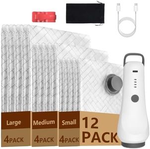 12 Pack Reusable Vacuum Storage Bags with Cordless Electric Pump, 4 Large/4 Medium/4 Small, Travel Space Saver for Luggage, Clothes, Suitcase, and Backpack (12PACK)