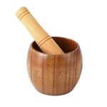 Wenrescry Jujube Wood Mortar and Pestle, Traditional Wooden Grinder for Spices, Herbs, Garlic, Pepper, Durable Kitchen Tool, Handheld Crusher for Flavourful Dishes