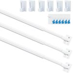 3Pcs Net Curtain Rods Extendable Curtain Rod with 9Pcs Plastic Sticky End Window Hook for Home Bathroom、Windows(32-50CM/13-19Inch,White)