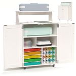 Crafit Craft Cart Storage Cabinet Compatible with Cricut Machine, Rolling Crafting Table Furniture with Vinyl Roll Holder Organizer Desk Workstation for Craft Room Home Organization, Ivory