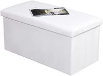 Home Republic Large Ottoman Storage Box Folding Seat, Storage Stool Faux Leather Toy Chest Practical Bench Blanket Box (White, 76x38cms)