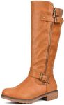 DREAM PAIRS Women's Knee High Boots Comfortable Riding Boots Side Zipper Fall Boots with Buckle,Size 5.5,Camel,DEER