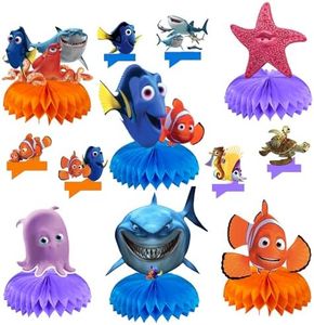 12 Pcs Underwater fish Party Supplies, Honeycomb Centerpieces 3D Double Side Underwater fish Party Decorations, Children's Underwater fish Birthday Party Desktop Decoration