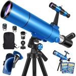 HUGERSTAR Telescope for Adults Astronomy Professional, 80mm Aperture 500mm (20X-150X) Refractor Telescope for Beginners, Portable Travel Telescopes with Tripod, Phone Adapter, Stickers & Backpack