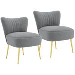 HOMCOM Velvet Armless Accent Chairs Set of 2, Upholstered Lounge Chairs with Gold Tone Steel Legs, Modern Occasional Tub Chair for Bedroom, Living Room, Grey