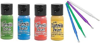 PTP Flash Deals Ranger Tim Holtz Distress Flip-Cap Paint Bundle Sticks (SCHOOLED - Candied Apple, Salty Ocean, Mustard Seed, Mowed Lawn)