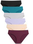 Women's Seamless Underwear No Show Stretch Bikini Panties Soft Invisible Hipster Briefs XS-XL, 6 Pack C, M