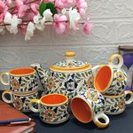 Aav World Ceramic Mughal Multi Hand-Printed Tea Cup With Kettle: A Blend Of Heritage And Elegance In Every Sip, 125 Ml