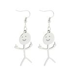 JOCXZI 2 Pairs Funny Doodle Doodle Figure Earrings Silver Smiley Silver Match Finger Gesture Doodle Figure Earrings Gift (Silver)