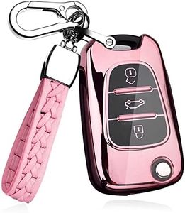 ontto TPU Car Key fob Cover Fit for Hyundai i20 i30 i35 iX20 iX35 Verna KIA Rondo Sportage Soul Rio Ceed Picanto Folding Key case Shell Keyring Key Holder Bag Keychain Accessories Pink