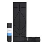 Fitness Mantra® TPE 6mm Body Alignment Lines Yoga Mat with Cover Bag for Gym Workout and Yoga Exercise for Men & Women Fitness| 1 Piece| 6mm| 24"x72"| Alignment Lines | Black Color|