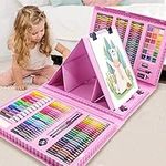 XDISHYN 208 PCS Art Supplies, BRAND Drawing Kit for Kids Adults Art Set with Double Sided Trifold Easel, Oil Pastels, Crayons(Pink)