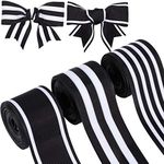 3 Rolls Striped Grosgrain Ribbons 5 Yards 1-1/2 Inch Wide Striped Ribbon Grosgrain Fabric Ribbons for Graduation Summer Home Party Wrapping Crafts Decoration, 3 Styles (Black and White)