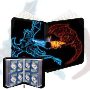 Trading Card Binder Card Binder Holder: 4-Pocket for Trading Cards Holder Sleeves Portable Card Collector Book Fits 400 Cards with 50 Removable Sleeves with Zipper(Double Dragon)