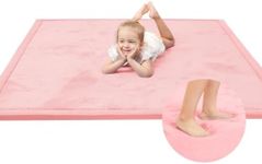 Baby Play Mat for Floor,1.3" Thick Memory foam Tummy Time Mat,79"×158“ Extra Large Soft Coral Velvet Nursery Rug,Non Slip Safe for Crawling,Toddlers,Infants,kids,Tatami Style for Living Room(Pink)