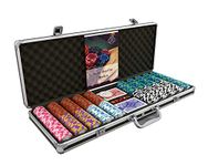 Designer Poker Case Carmela- Deluxe Poker Set with 500 Clay Poker Chips, Poker Rules Manual, Dealer Button and Bullets Plastic Poker Cards