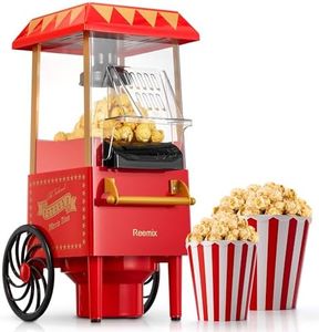 Popcorn Maker, Reemix 1200W Electric Popcorn Machine, No Oil, Homemade Fresh Popcorn in Under 3 Minutes, Uses Hot Air, Detachable Cover, Parties, Movie Nights, Kids Birthday Party Favorites, Red