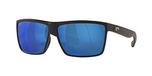 Costa Del Mar Men's Rinconcito Polarized Rectangular Sunglasses, Matte Black/Blue Mirrored Polarized-580P, 60 mm