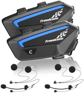 FreedConn 2pcs FX Motorcycle Helmet Bluetooth Intercom 10 Riders Motorcycle Bluetooth Communication Systems with Music Sharing/Noise Cancellation Lightweight and Thin Body, Black, Dual Pack