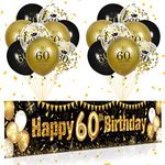 60th Birthday Decorations for Men Women Black Gold, Black and Gold Birthday Yard Banner 18 PCS Happy 60th Birthday Balloons for 60 Anniversary Birthday Party Balloon Supplies Indoor Outdoor Yard Decor