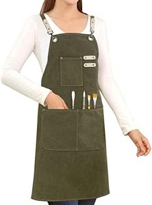 Art Artist Apron Ceramics Pottery Painting Paint Painters Chef Cooking Baking Kitchen Barber Waterproof Hair Stylist Cross Back Cotton Canvas Green Aprons Adults Women Man 3 Pockets Adjustable