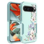 Ftonglogy for Google Pixel 9 Pro XL 5G Case: Cute Flowers Floral Design for Girls Women Slim Soft TPU Bumper Shockproof Silicone Cell Phone Cover 9pro XL 2024(Mint Green/Magnolia)