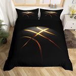 Manfei Basketball Duvet Cover Set Queen Size, Gold Lines Print Comforter Cover with 2 Pillowcases, Sports Gaming Theme Bedding Set 3pcs for Kids Boys Teens Bedroom Decor Lightweight Bedspread Cover