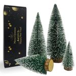 Desktop Miniature Christmas Trees Mini Pine Tree 5pcs with Snow and Wood Base for Xmas Holiday Party Home Tabletop Decor