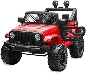 Kidzone Ride On Truck 12V Battery Powered Electric Kids Car Vehicle Toy with DIY License Plate, 4 Wheeler Quad, Parent Remote Control, MP3, High Low Speeds, LED Lights - Red