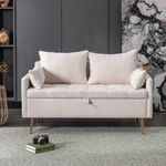 chairus Chenille Loveseat Sofa Modern Button Tufted Small Couch with Storage Space & Throw Pillows 53" Sofa Couch 2 Seat Loveseat with Gold Tapered Metal Legs for Living Room/Bedroom/Lounge, Cream