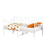 HAHRIR Metal Daybed Frame Set Premium Steel Slat Support Daybed and Roll Sofa Bed (White Sandline)