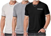 JMIERR Men's Short Sleeve T-Shirt Pack, Essentials Crewneck Cotton T-Shirt, 3 Pack,2XL, Black/White/Light Grey