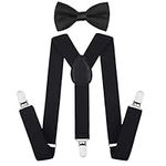 Kids Boy Suspenders Bowtie Set - Adjustable Child Suspender for Toddler and Girls, 25 Inches (5 Months to 6 Years), Black