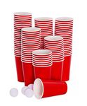 Tickles Beer Pong Glasses with Free Ping Pong Balls Set, Easy Grip Reusable Drinking Party Cups for Iced Tea, Punch, Cocktail, Couple, Ladies Games (Set of 24 with Balls, Red)