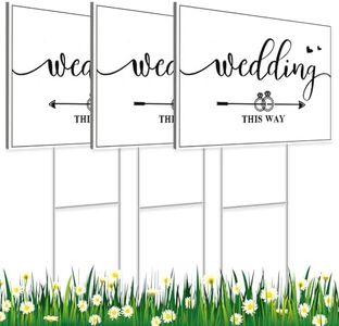 3 Packs Wedding Direction Arrow Signs with H Stakes, Wedding This Way Plastic Signs Double-Sided Printed Arrows Wedding Signs, Waterproof Wedding Directional Arrow Lawn/Yard Signs Decorations