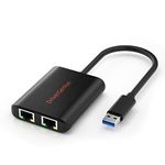 DriverGenius USB 3.0 to Dual Port Gigabit Ethernet Adapter NIC w/USB Port - Compatible for Windows 11, macOS 14 Sonoma (CU200)