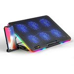 Cosmic Byte Hydroid RGB Cooling Pad with 6 Fans, 60mm Fan Size, Mobile Holder, 7 Levels Height Adjustment, Upto 15" Laptops (Black)