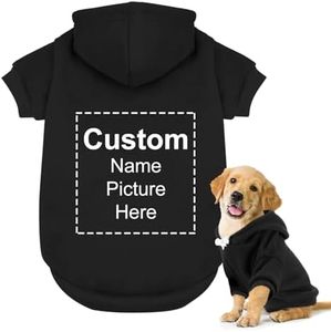 Angirlish Custom Dog Hoodie, Personalized Photo/Text Dog Clothes, Soft & Warm Puppy Sweatshirt Hooded with Harness Hole, Pet Pullover Hoodie for Small Medium Dogs Girl/Boy Cats/Kitten(Black, L)