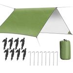 Reibeny Hammock Rain Fly Waterproof Tent Tarp, UV Protection and PU 4000mm Waterproof, Lightweight Camping Gear Must Haves for Camping, Outdoor Backpacking, Hiking Survival Shelter, Army Green, 4x3m