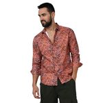 Campus Sutra Men's Sienna Brown Animal Print Shirt for Casual Wear | Spread Collar | Long Sleeve | Button Closure | Shirt Crafted with Comfort Fit for Everyday Wear