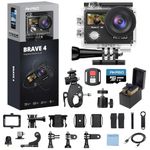 AKASO Brave 4 Action Camera 4K 30fps with 128GB MicroSDXC Card 20MP Ultra HD 131FT Waterproof Underwater Camera EIS WiFi Remote Control 5X Zoom Sport Cameras with Bicycle Accessories Kit Bundle