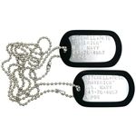 Stainless Steel Military Dog Tag Set, Personalized Military Dog Tags, Complete Steel Ball Chain and Black Tag Silencers, Tags in Stainless Steel