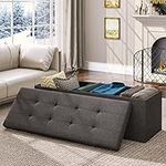 YITAHOME Storage Ottoman,Tufted Linen Padded Foldable Bench,Holds up to 300 kg,Footstool Storage Box with Lids for Kids Toys, Bedroom, Hallway, Living Room,110X38X38cm, Dark Grey