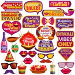 Zyozique 30 Pieces Happy Dipwali Party Photo Booth Props Kit Festival of Lights Prop for Photoshoot Dipawali Party Picture Selfie Stick Props Party Decoration Supplies