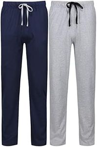 North East Paquete de 2 pantalones de pijama para hombre con bolsillos, paquete múltiple de algodón, Azul marino/Gris Melange, XL
