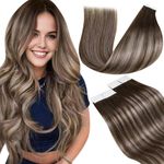 LaaVoo Tape in Hair Extensions Human Hair Dark Brown to Ash Brown Balayage Tape in Extensions Real Human Hair Balayage Seamless Tape in Extensions Silky Straight 18Inch 20pcs 50g