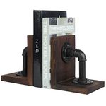 MyGift Dark Brown Industrial Pipe & Rustic Wood Bookends, Set of 2