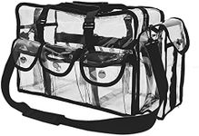 Enkrio Clear Cosmetics Bag Transparent Travel Makeup Bag with 5 External Pockets and Shoulder Strap Zippered Toiletry Carry Pouch Beach Bag